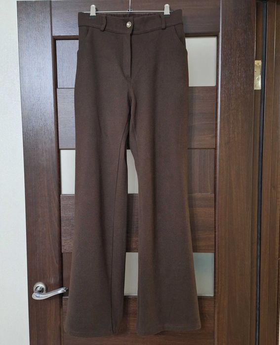 Жіночі прямі теплі штани шоколад вовна