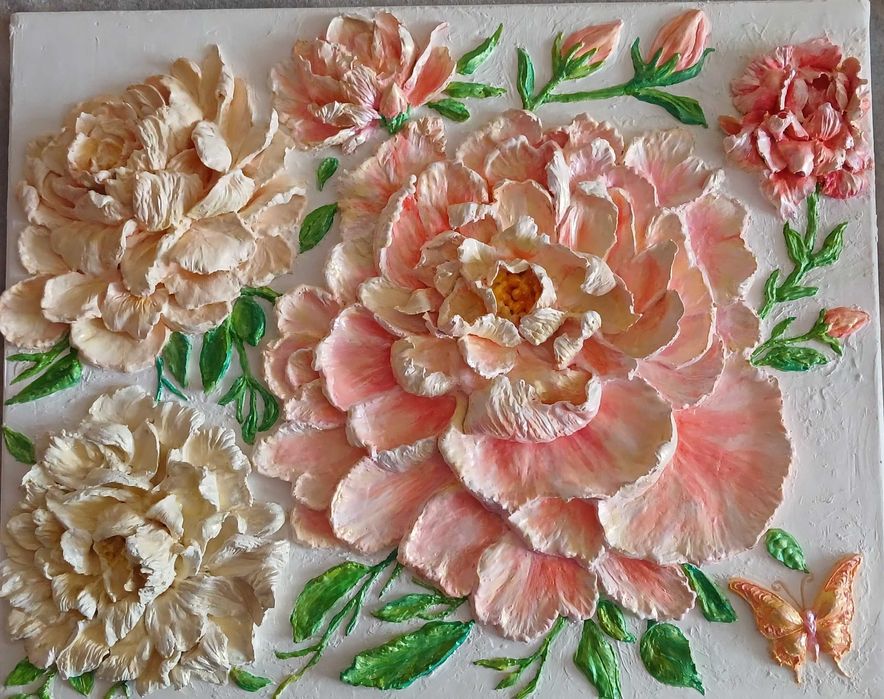 Об'ємна картина «Ніжність півоній» ручної роботи 50×40см