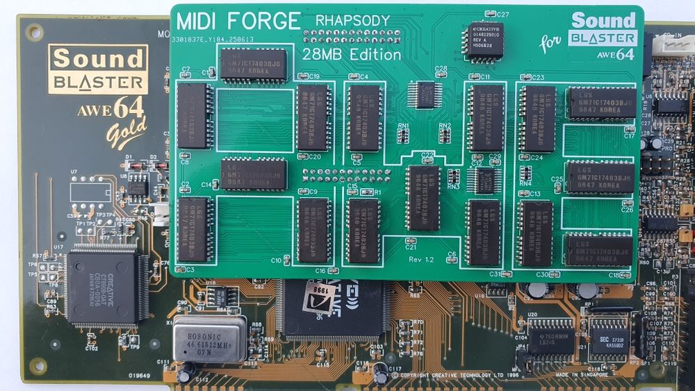 Sound Blaster AWE64 GOLD,VALUE rozszerzenie pamięci 28MB na zielonym PCB - RETRO PC