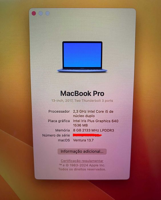 MacBook Pro 13 (2017) (A1708) - i5 / 8GB Ram / 128GB SSD -Com garantia64354216837377124