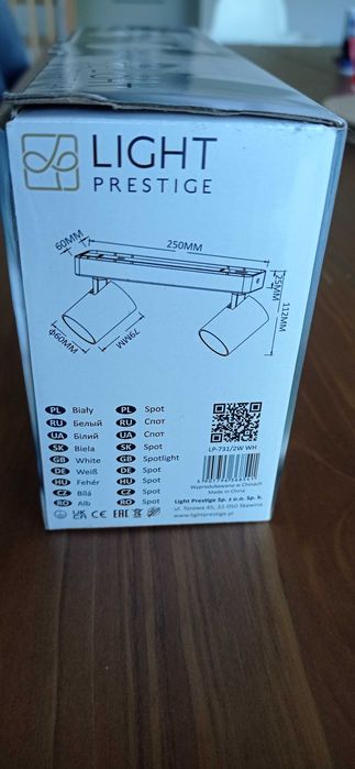 Nowy reflektor biały metalowy Light Prestige + dwie żarówki