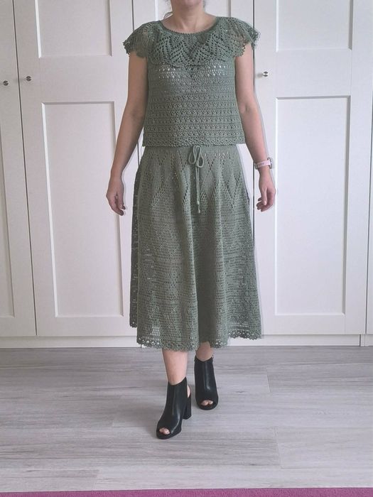 Damski Komplet letni RĘKODZIEŁO  KORONKOWY kordonek  S/M