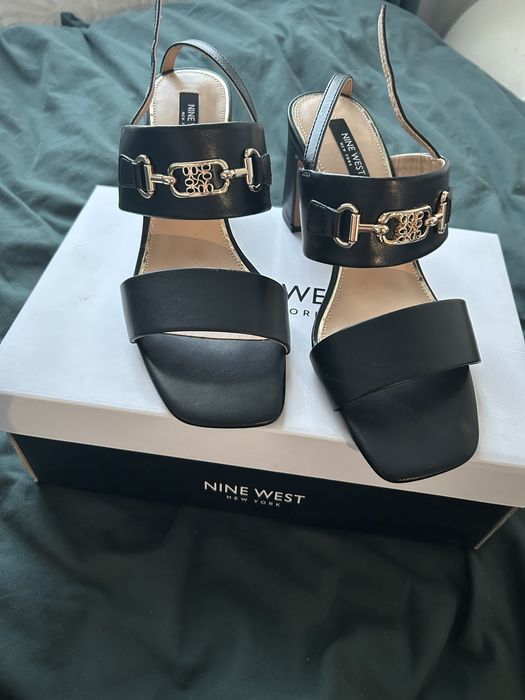 Sandały na słupku  czarne skóra rozm 38 Nine West