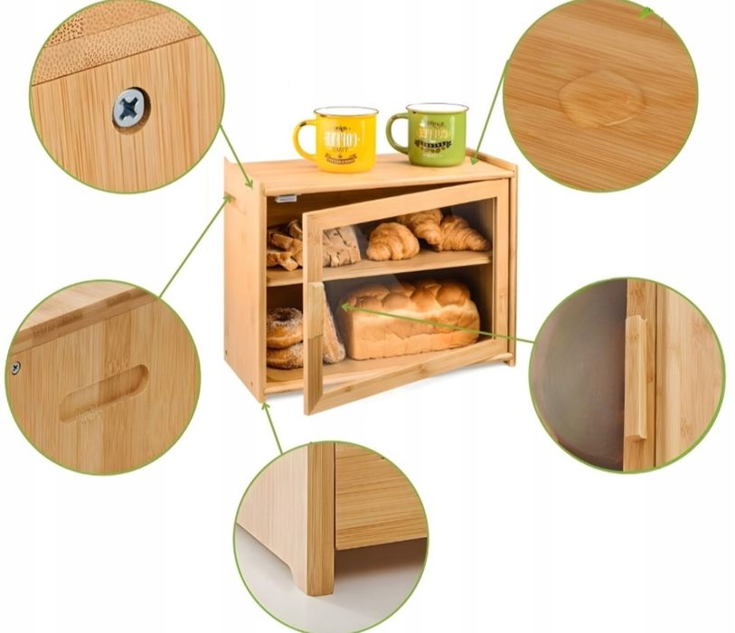 Chlebak bambusowy pojemnik na żywność  przyprawy półka szafka