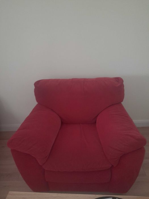 Zamszowa Sofa + Fotel kolor czerwony
