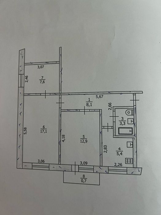 трьохкімнатна квартира,3х