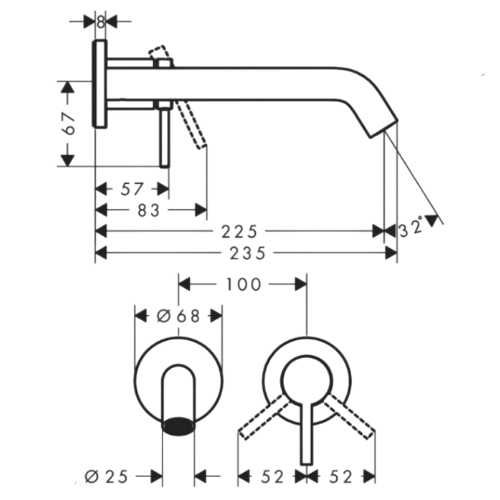 Змішувач hansgrohe Tecturis S для раковини, настінного монтажу (73351140)