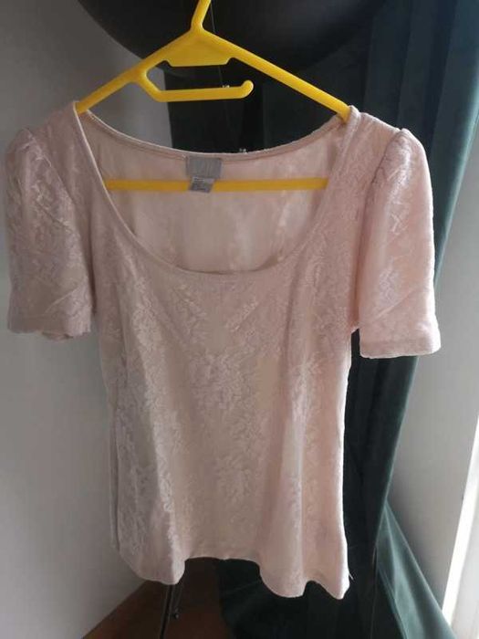 H&M bluzka jasny róż koronka r. S