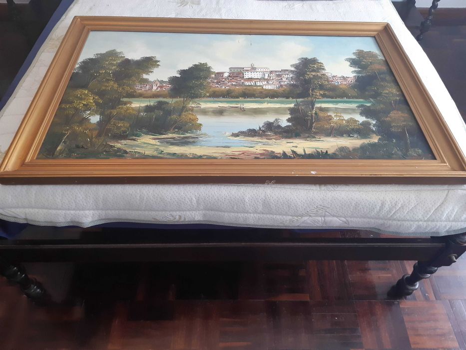 Quadro óleo, anos 1980, excelente estado, com moldura madeira dourado