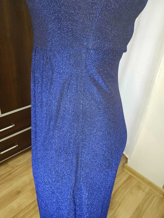 Niebieska sukienka maxi, błyszcząca sukienka, granatowa