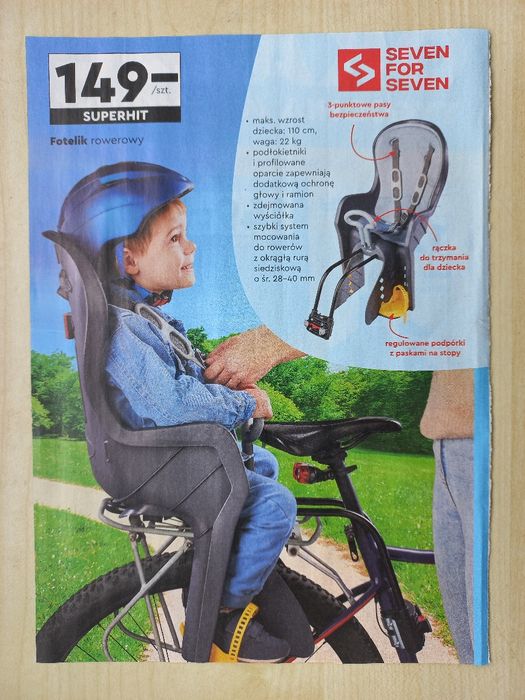 Fotelik rowerowy z pasami bezpieczeństwa