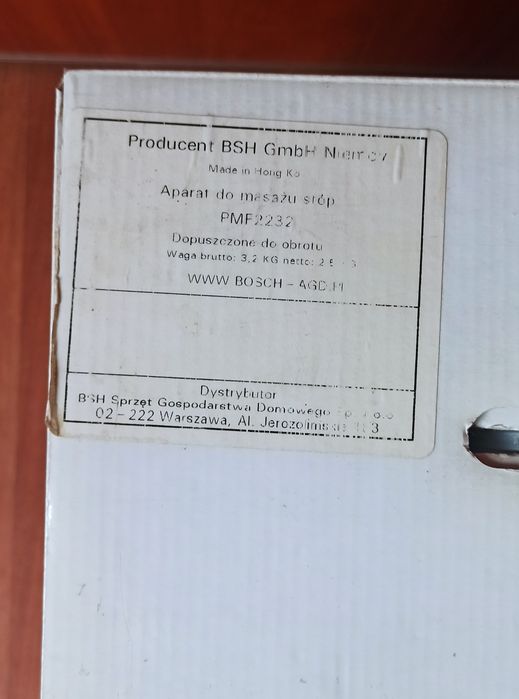 Masażer do stóp Bosch PMF 2232 STAN IDEALNY – Komplet, Pudełko"