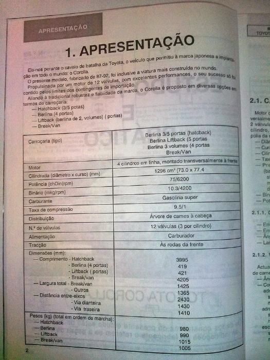 Toyota Corolla 1.3 Revista mecânica, manual mecânico oficina