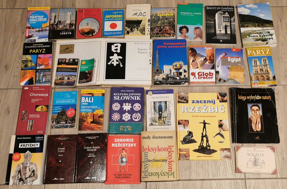 Książki - komplet (podróże, obce kultury, hobby, ciekawostki).