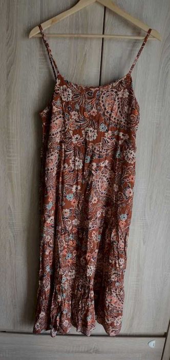 Sukienka na ramiączkach brązowa boho paisley letnia 38 40 M L 42