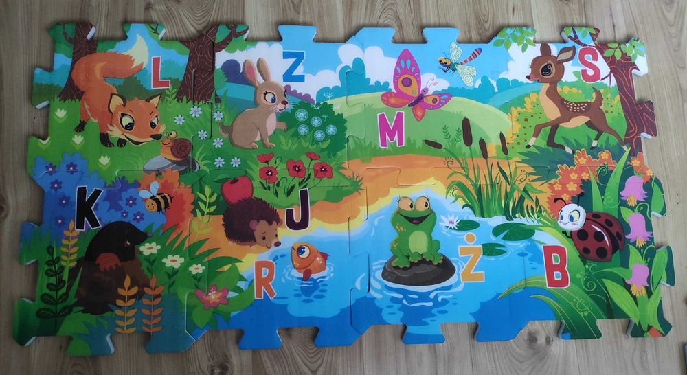 Mata puzzle piankowe leśne zwierzątka litery