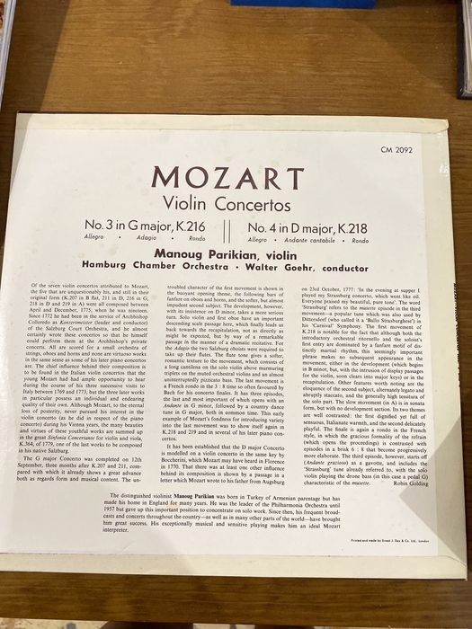 Vinil Mozart Violin concerto n.3 in G Major