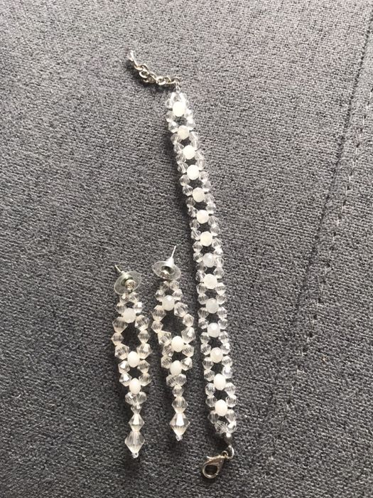 Biżuteria ślubna kolczyki bransoletka komplet recznie robiona polecam