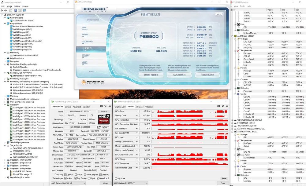 Gamingowy Ryzen 5600X + RX6700XT 12GB +32GB DDR4 HDD+SSD opcja RTX5060