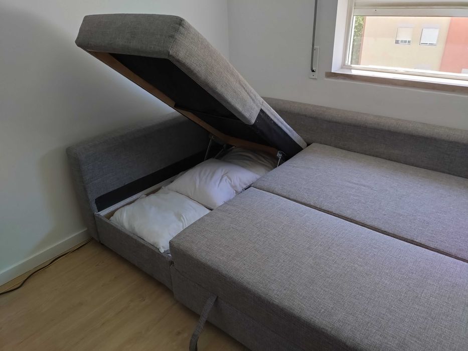 IKEA FRIHETEN sofá-cama de canto c/arrumação, cinz