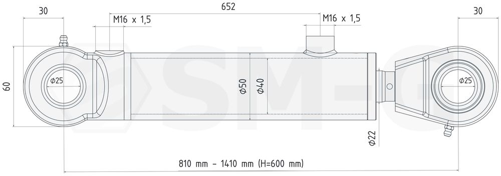 Polski Siłownik hydrauliczny 2-STR działania CJ2F 40X22x600 mm [0065]