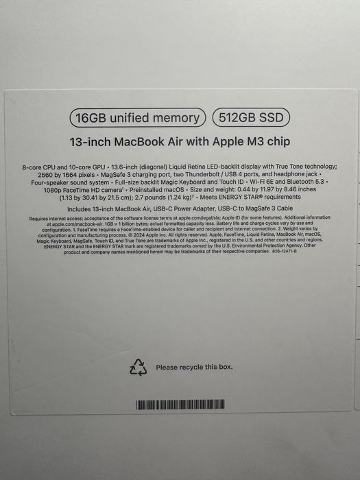 MacBook Air 13,6 M3 16 512