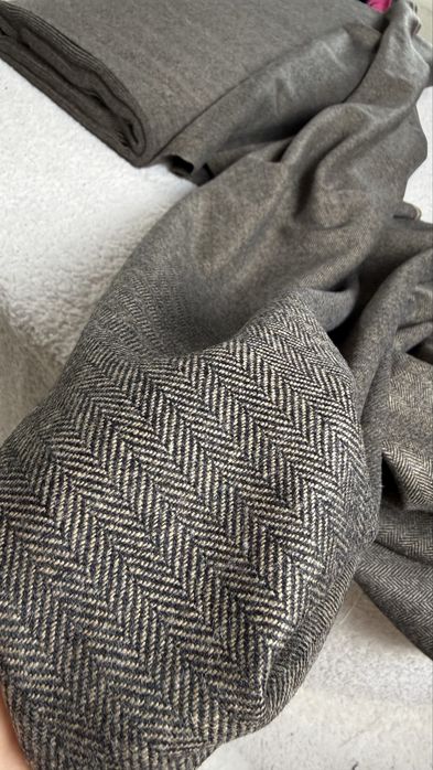 OKAZJA! Tkanina wełniana, jodełka, brąz, na metry, kupon