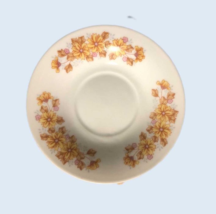 Pires chinês (Jingdezhen) porcelana: florais castanhos amarelos e rosa