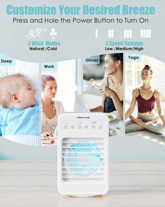 Przenośny nawilżacz powietrzą klimatyzator wentylator manwe f2 4w 1