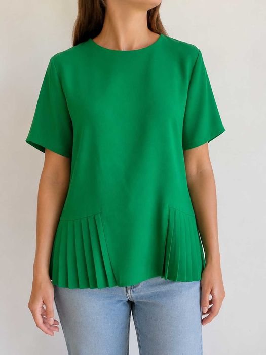 Blusa Verde Esmeralda Plissada - ZARA