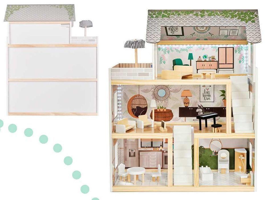 PIĘKNY Eko Domek dla Lalek LULILO FLORO BOHO Drewniany Willa z Meblami