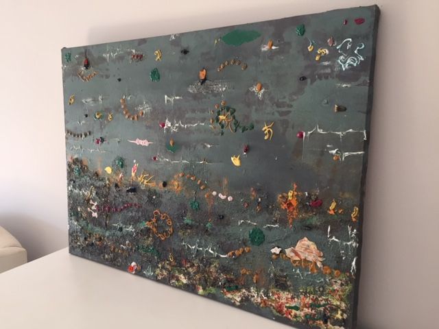 NOVO PREÇO-Quadro abstrato técnica mista e Quadro acrilico sobre tela