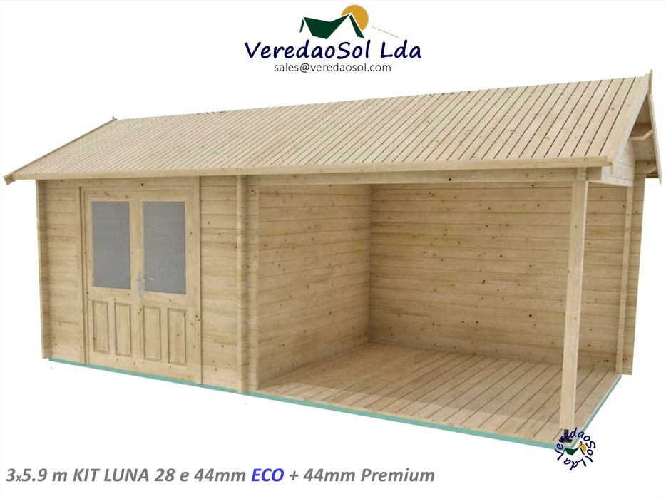 Casa Madeira LUNA Elise 28 e 44mm Coberta 22m² - Terraço 8m² 2 Modelos