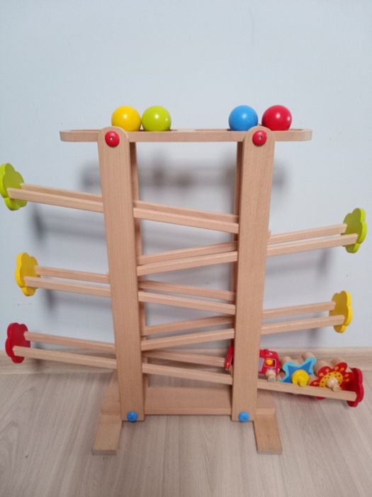 Duży tor kulkowy, zjeżdżalnia zygzak drewniana play tive
