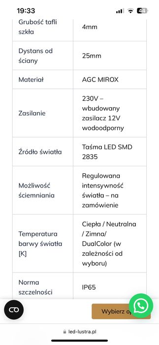 Lustro Led 60/100 cm Nowe, nieużywane
