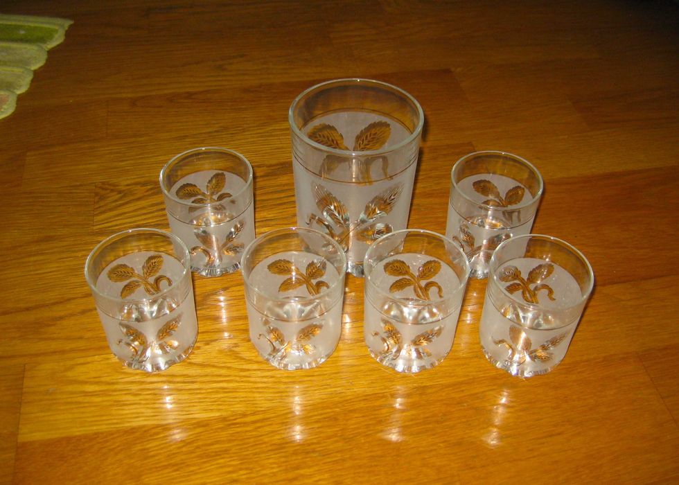 Conjunto de Vidro Fosco Italiano Vintage: Balde de Gelo c/ 6 copos