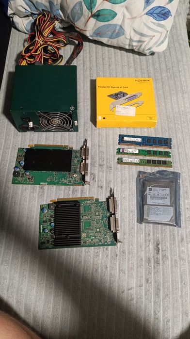 Zestaw podzespołów komputerowych Retro Serwis: Zasilacz Antec, Matrox, RAM, LPT, HDD