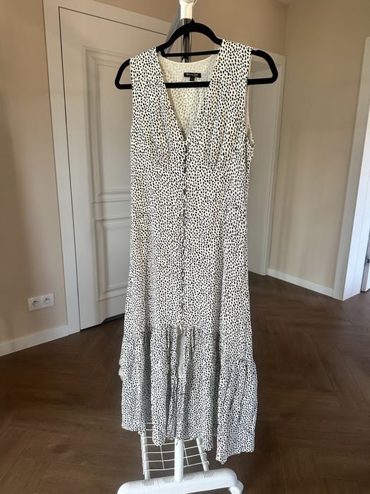 Sukienka massimo dutti midi dluga maxi bez rekawow vintage guziki falbana falbanka