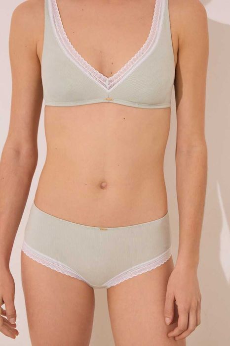 Cueca boxer de algodão canelado em renda verde Women Secret - L