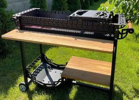 Мангал 4мм семейный Армада с дубовыми полками и дровницей. Жаровня 1м