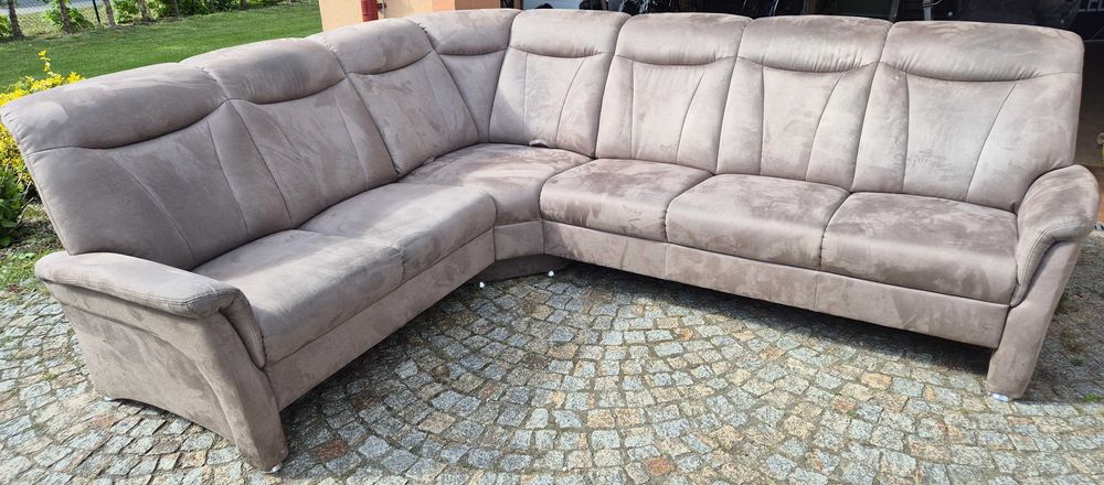 Duży wygodny narożnik L 280x230 brązowy jak NOWY - mikrowelur