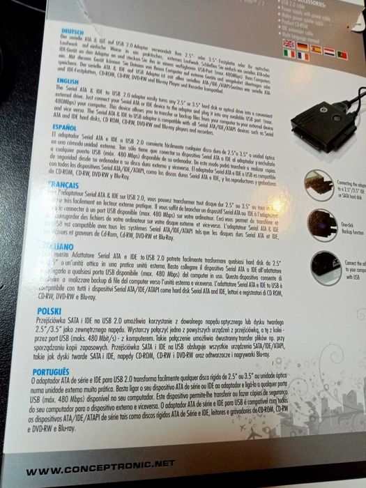 SATA & IDE ADAPTADOR- Conceptronic, drive externa e opção de backup, ligação USB.
