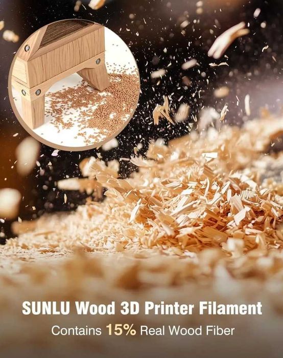 Пластик SUNLU Wood PLA філамент, з натуральним деревним волокном