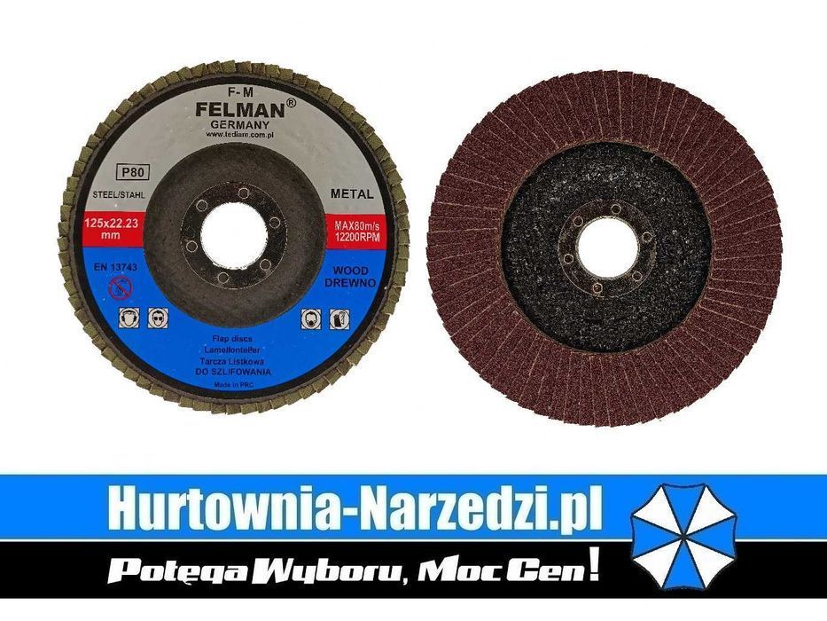 10 sztuk Tarcza Listkowa do metali i stali 125mm P80 FELMAN