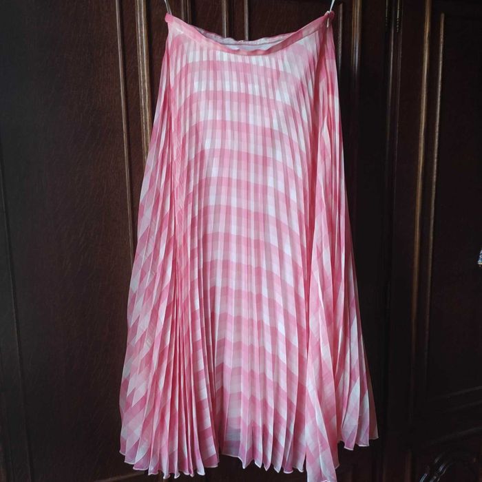Spódnica plisowana maxi w różowo-białą kratkę