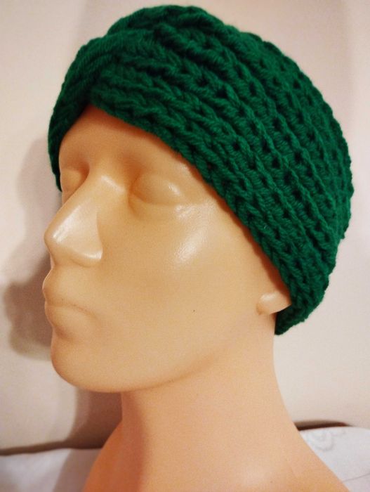 Damska, zielona, ciepła opaska; turban; handmade