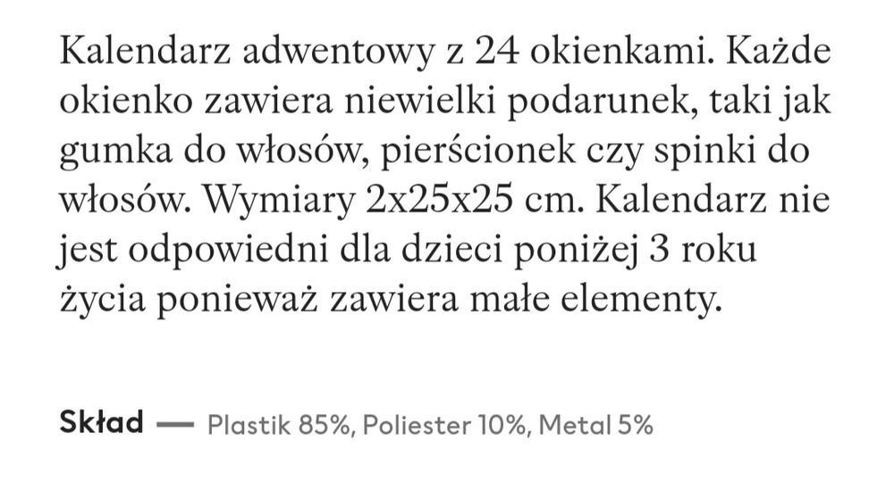 NOWY kalendarz adwentowy hm biżuteria spinki