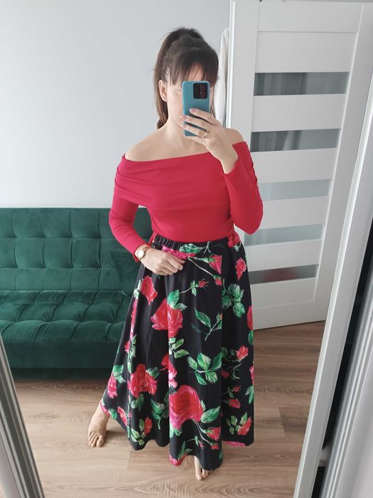 Spódnica długa maxi kwiaty kwiatki rozkloszowana