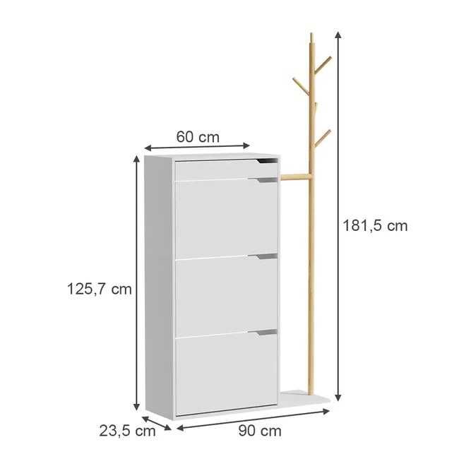 Szafka na buty Ivo Biały 90 x 181.5 cm z 3 przegrodami, 1 szufladą