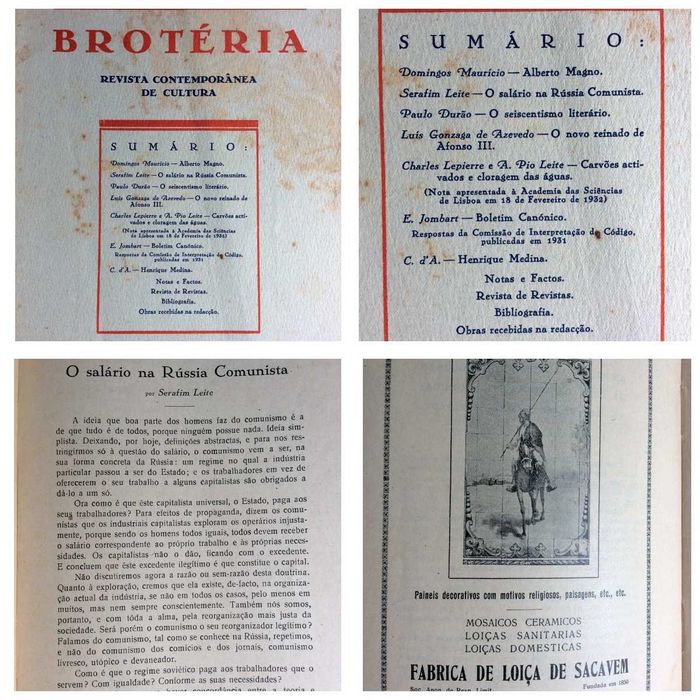 Brotéria. Contemporary Culture Review, 1932.. See table of contents